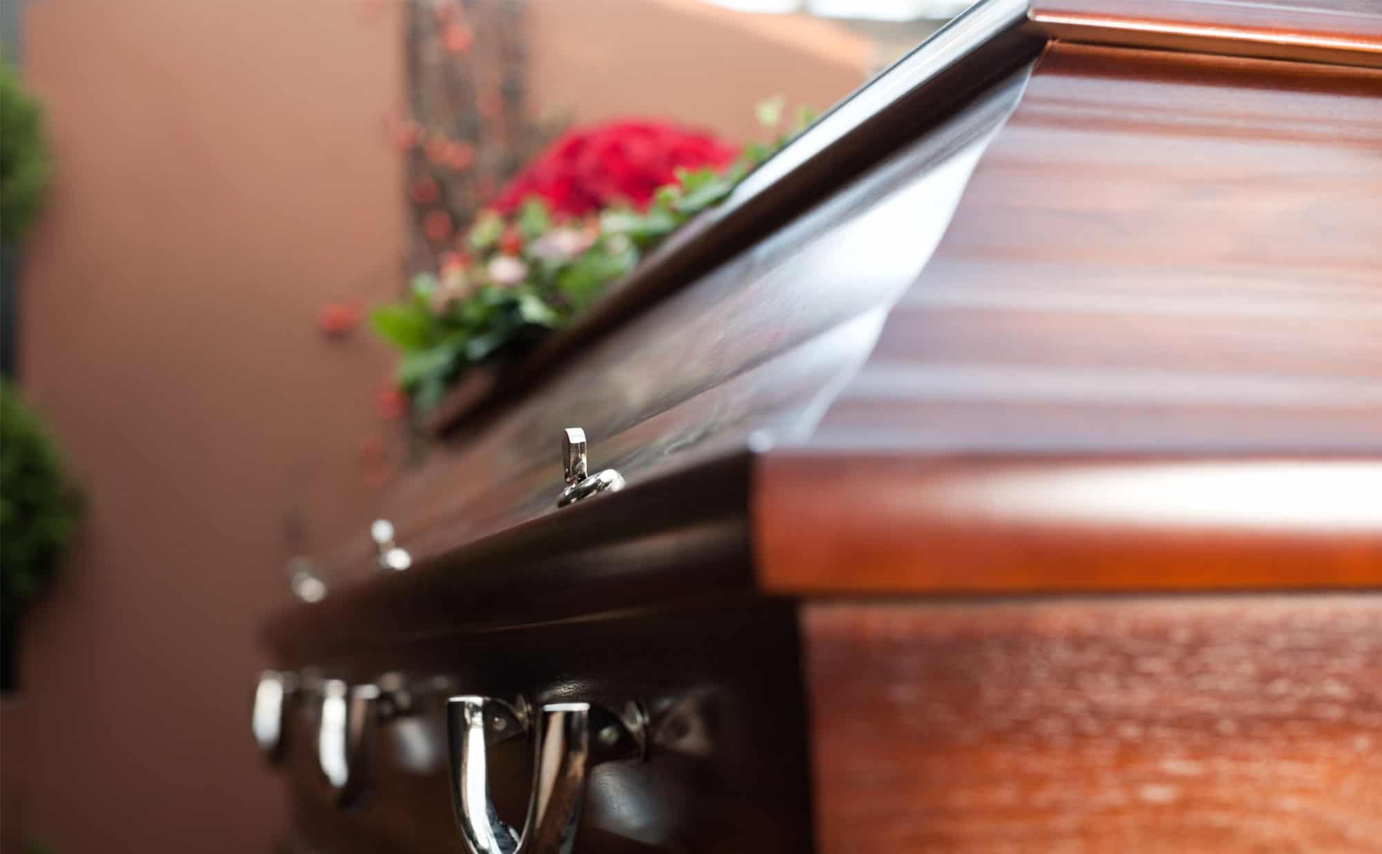 a close up of a casket
